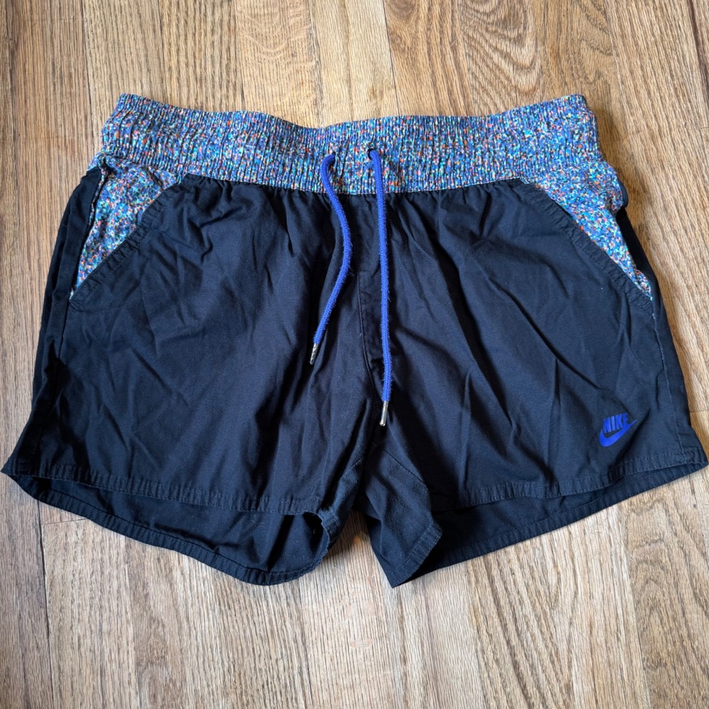 Nike Sportswear Womens Black Cotton Shorts Confetti Print Waistband Size S